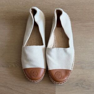 Tory Burch Beige and Brown Espadrille Flats